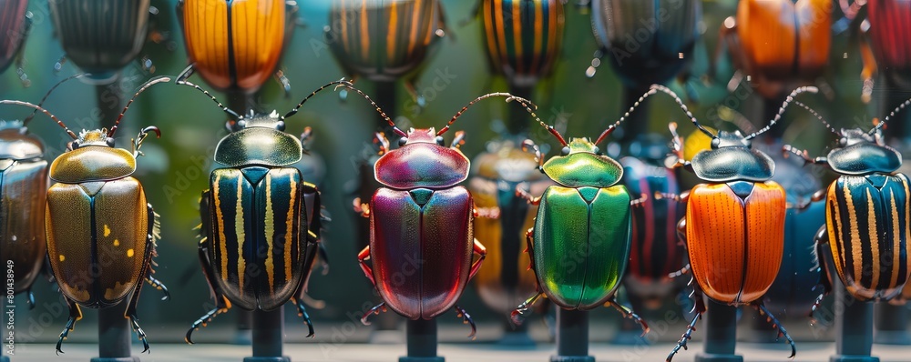 Naklejka premium Display of colorful exotic beetle insects