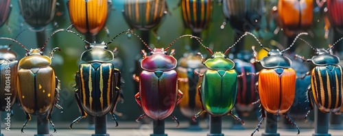 Display of colorful exotic beetle insects