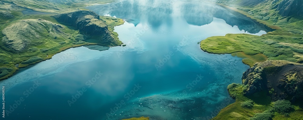 Aerial view of Frostastadavatn lake, Hella, Southern Region, Iceland.