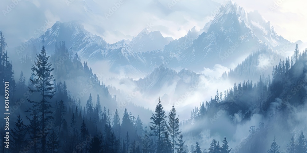 Mountain peaks through the fog
