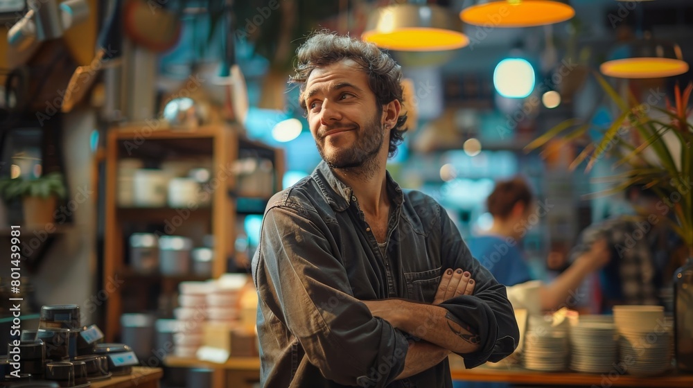 Fototapeta premium A man with a scarf on his neck is smiling at the camera