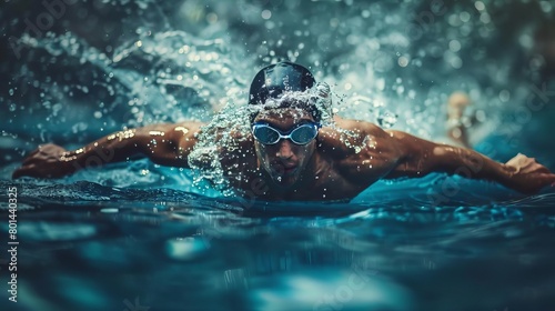 focused swimmer gliding through water dynamic aquatic sports action shot