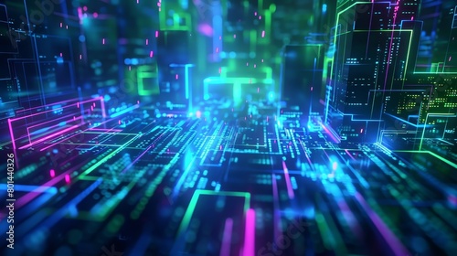 Techno circuit background, mixed with neon green cyberspace, technology, innovation, network