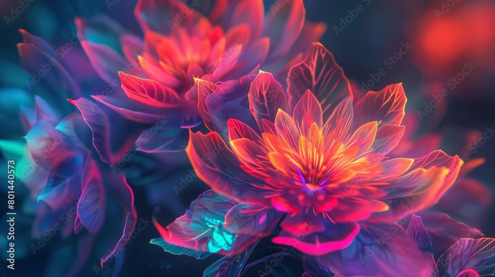 Obraz premium futuristic abstract flower shapes in neon colors surreal digital painting
