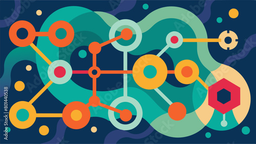 An abstract painting featuring multiple layers of key shapes intertwined with ketamine molecules portraying the connection between the two..