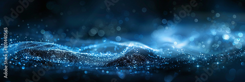 Gentle Azure Bokeh Lights on Dark Abstract Background with Sparkle Dust, High Definition Imagery