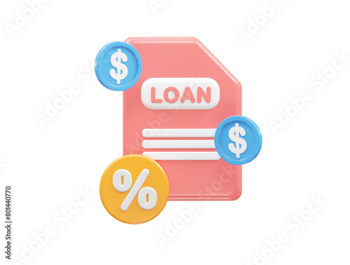Loan icon 3d rendering bank loan illustration element