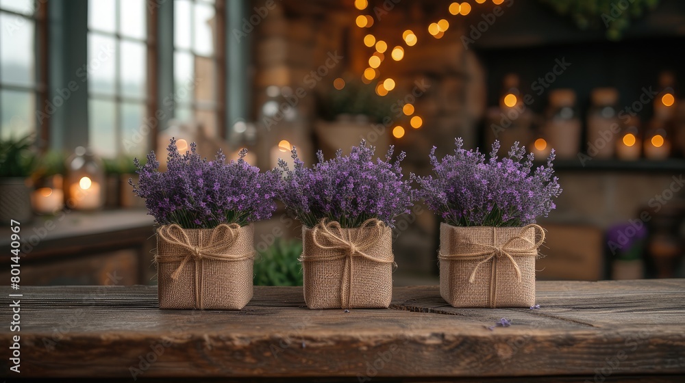 Enchanted Wooden Table Blooming With Purple Flowers