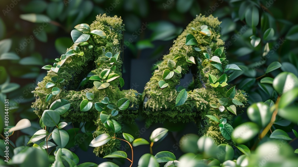 The number 4 is made out of green leaves The number 4 is made out of green leaves
