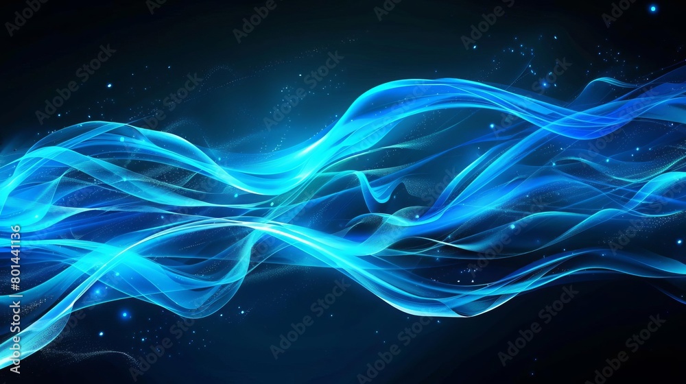Obraz premium futuristic glowing blue wavy lines on dark background abstract digital art