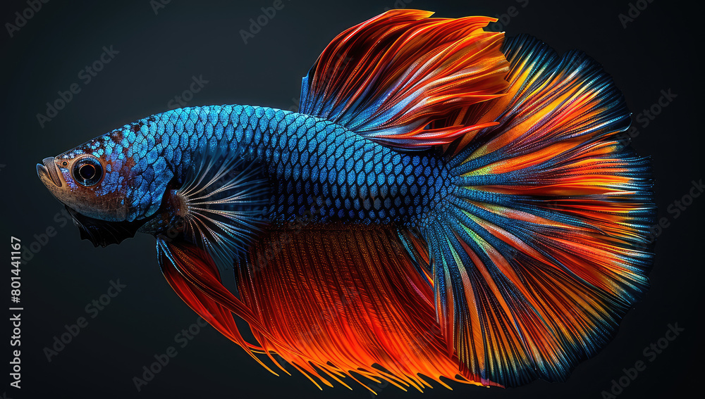 Beautiful fighting fish, black background. Created with Ai