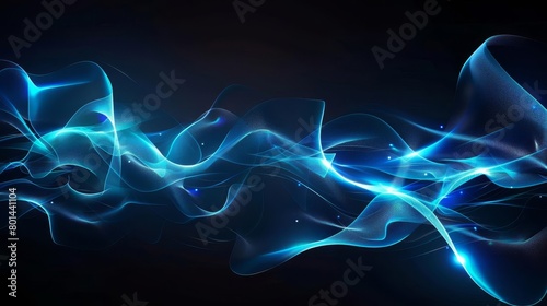 futuristic glowing blue wavy lines on dark background abstract digital art © Bijac