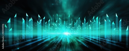 Turquoise glowing arrows abstract background pointing upwards, representing growth progress technology digital marketing digital artwork 