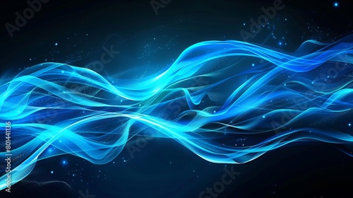 futuristic glowing blue wavy lines on dark background abstract digital art