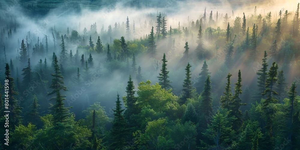Fototapeta premium morning mist above canadian wilderness
