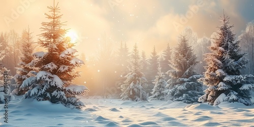 Winter Background with a Beautiful Snow Covered Trees. Enchanting Christmas Scene. © Coosh448
