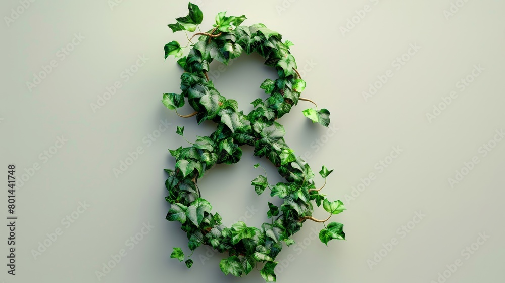 A green ivy plant is used to spell out the number eight A green ivy plant is used to spell out the number eight