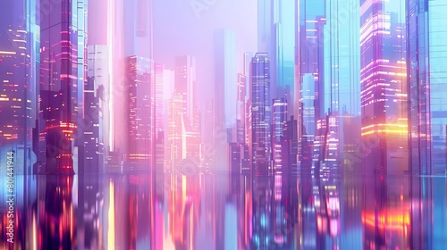 futuristic smart city financial district with modern skyscrapers and reflections architectural background illustration