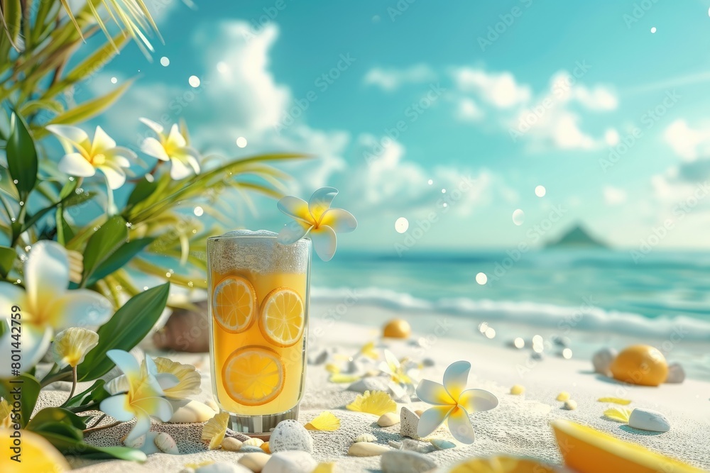 Obraz premium summer 3d background Travel and Vacation Poster Design with Beach Elements
