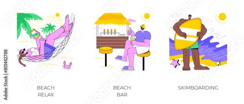 Beach activities isolated cartoon vector illustrations.