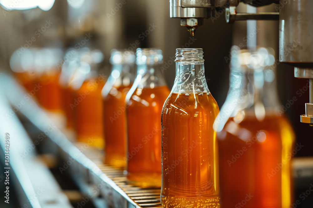 Bottles on conveyor belt in beverage factory Bottles on conveyor belt in beverage factory
