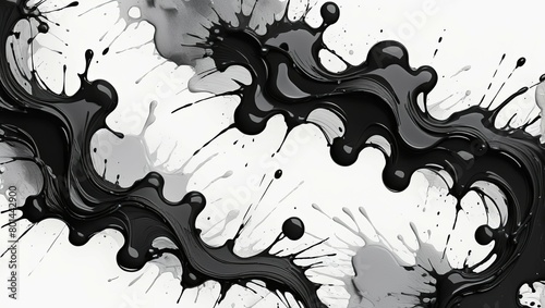 Abstract traces of black paint on a white background  blots  smudges  splashes