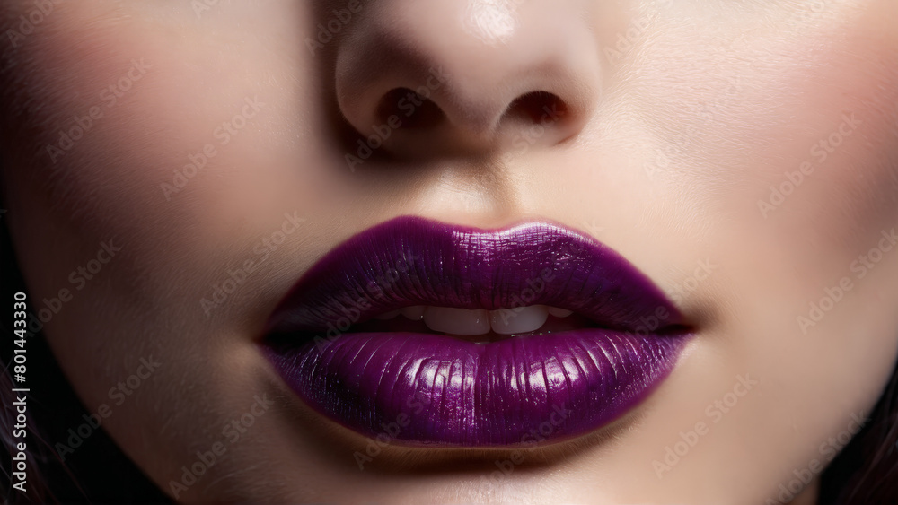 Fototapeta premium Plum Lips A stunning woman with porcelain skin dark hair and lips the color of