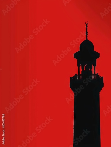 Crimson Red Sky Silhouetting Majestic Mosque Minaret photo