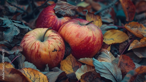 Rotten Apples on a Bed of Fallen Leaves: A Study of Decay in the Autumn Forest photo