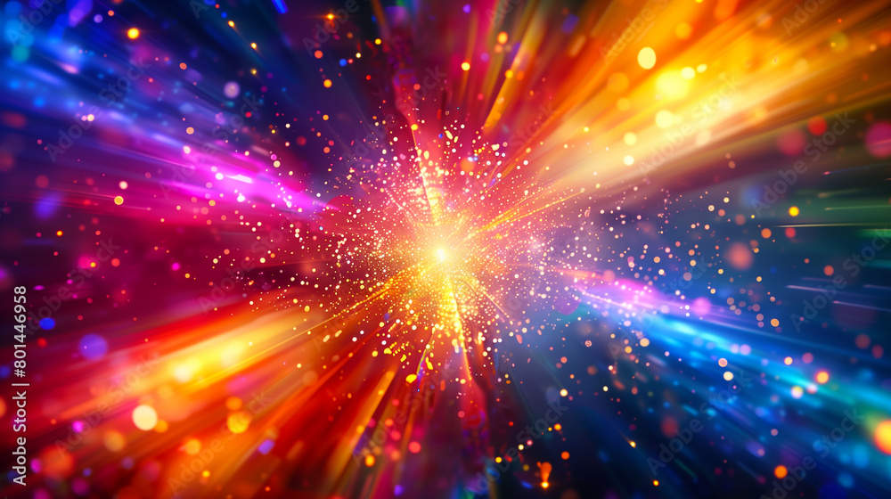 Fototapeta premium Explosive Color Burst Light Effect. Dynamic digital illustration of an explosive burst of multicolored light, symbolizing energy, motion, and vibrant creativity.