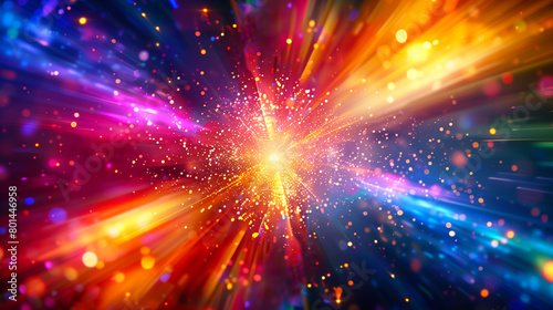 Explosive Color Burst Light Effect. Dynamic digital illustration of an explosive burst of multicolored light, symbolizing energy, motion, and vibrant creativity.