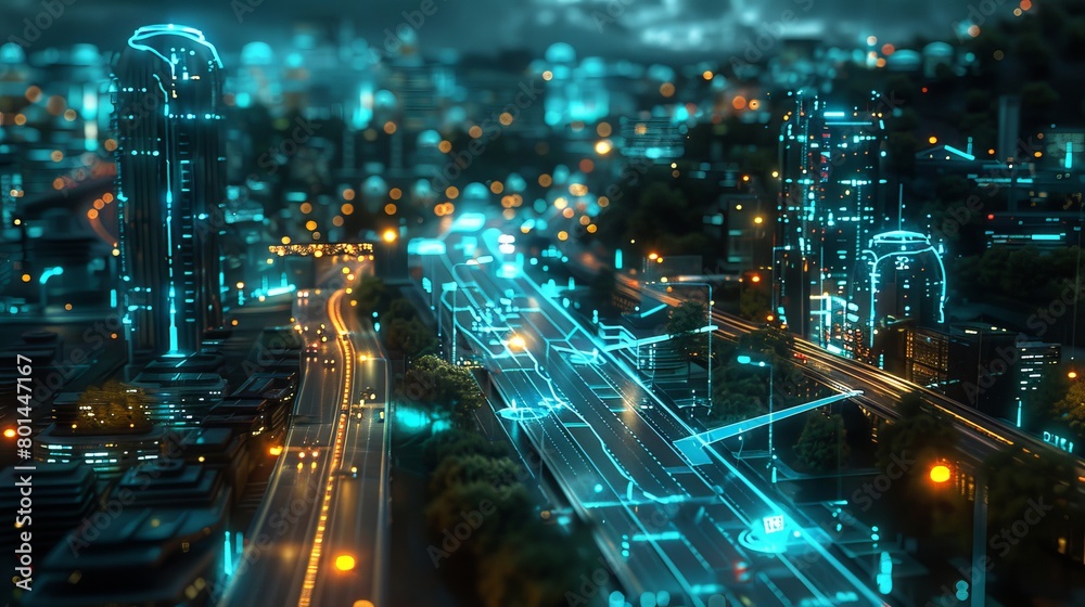 A cityscape with tall buildings and neon lights A cityscape with tall buildings and neon lights
