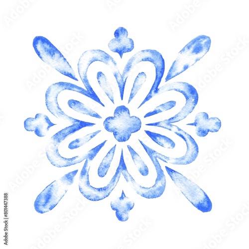 Floral blue watercolor ornament, vintage illustration  (ID: 801447388)