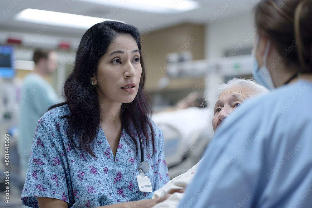 Nurse take care of old senior sick woman patient at hospital room. International Nurses Day concept. Nurse take care of old senior sick woman patient at hospital room. International Nurses Day concept.