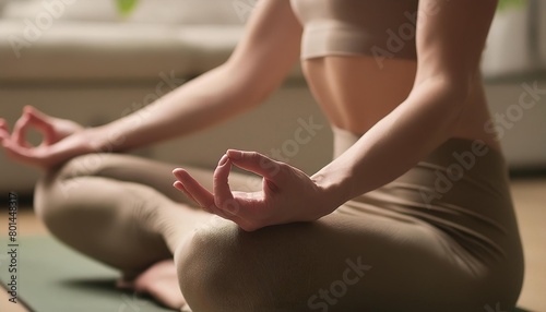 Close up of yoga woman sitting in lotus asana