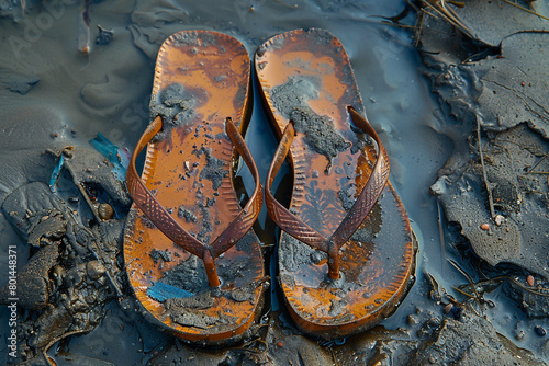 A pair of flip-flops abandoned on the shore, their owners off exploring the wonders of the beach.