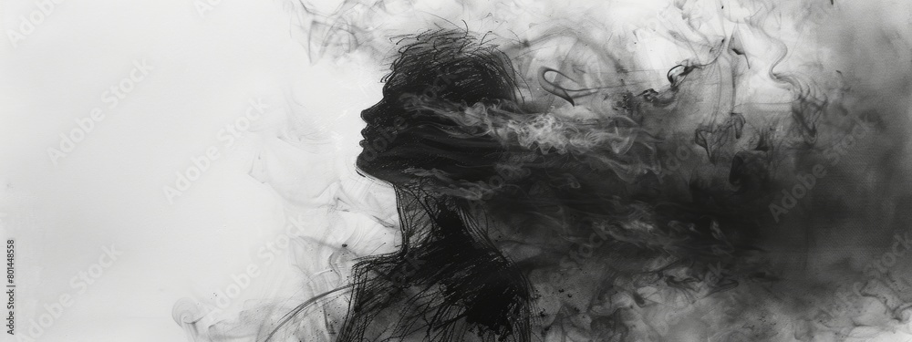 A lifelike charcoal sketch of a figure shrouded in billowing smoke, evoking a sense of mystery and intrigue. A lifelike charcoal sketch of a figure shrouded in billowing smoke, evoking a sense of mystery and intrigue.