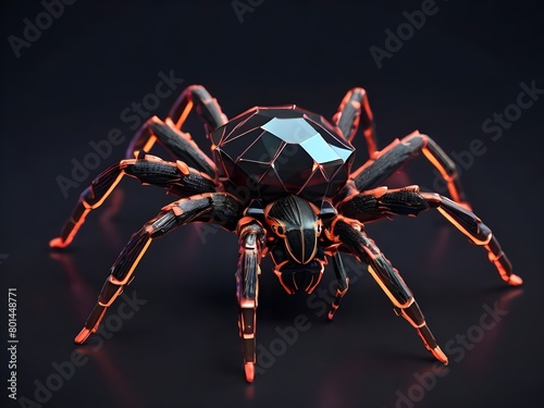 low poly of baby spider neon color, black background photo