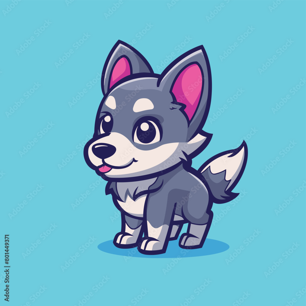 Cute wolf mascot animal character design flat vector illustration Cute wolf mascot animal character design flat vector illustration