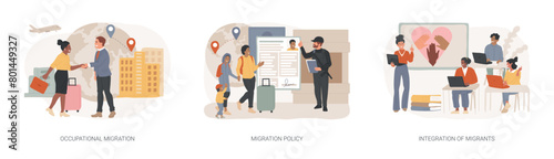 Movement of people isolated concept vector illustration set.