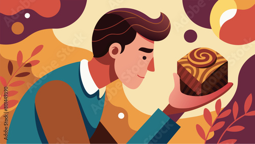 With a focused gaze the man observes the intricate patterns on the chocolate marveling at the craftsmanship that goes into creating such a delectable.
