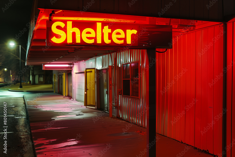 Shelter sign hanging in urban setting Shelter sign hanging in urban setting