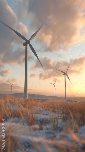 Harnessing the Power of Nature: A Field of Spinning Wind Turbines Generating Clean Electricity