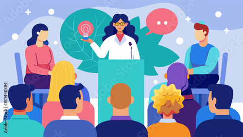 A public speaking event featuring neurodivergent activists and advocates discussing the importance of neurodiversity acceptance and understanding.. Vector illustration