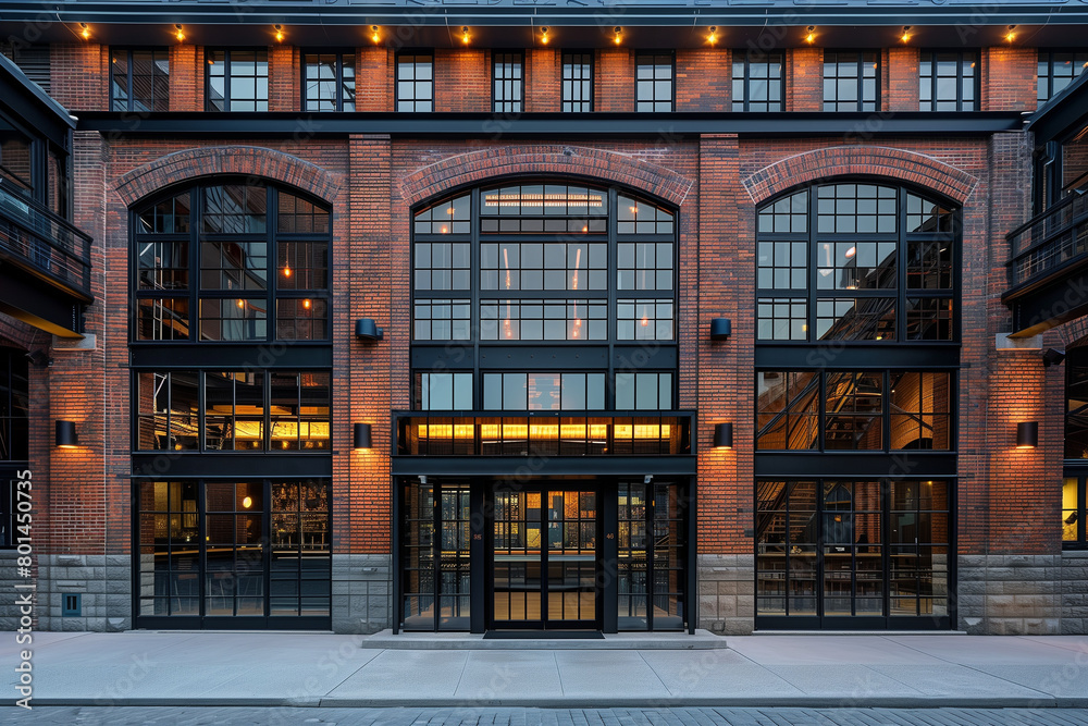 Modern office building with dark red brick facade Modern office building with dark red brick facade