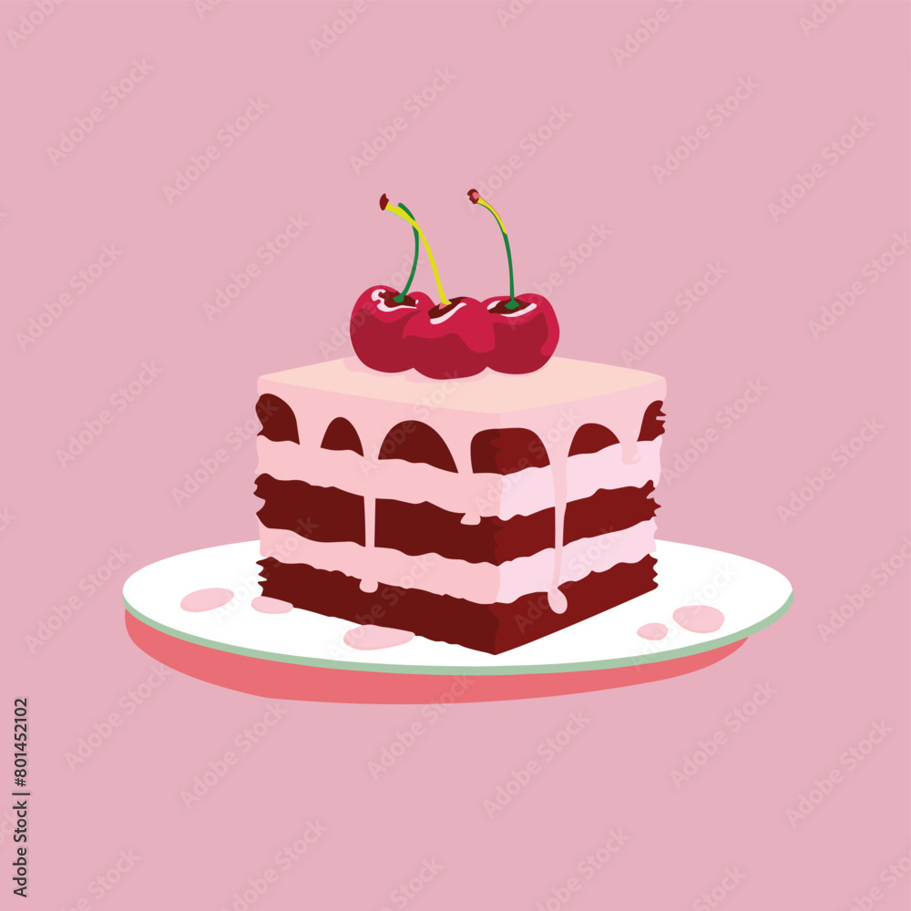 Cute cartoon slice of pink cake vector illustration Cute cartoon slice of pink cake vector illustration
