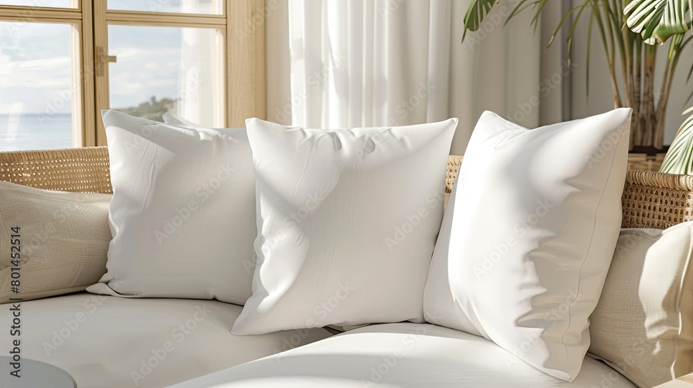 white square throw pillows adorning a couch in a modern living room