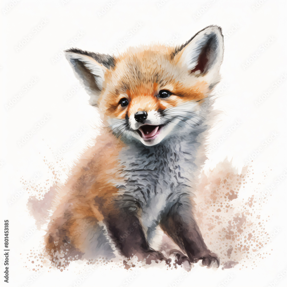 Smiling Baby Fox Digital Art, Cute Wildlife Animal Portrait, Joyful Fox Illustration for Wall Decor and Prints