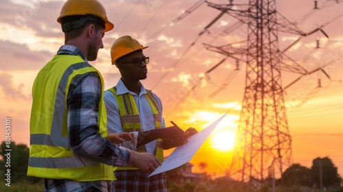 Engineers Discussing at Sunset