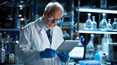A Scientist Working on Tablet